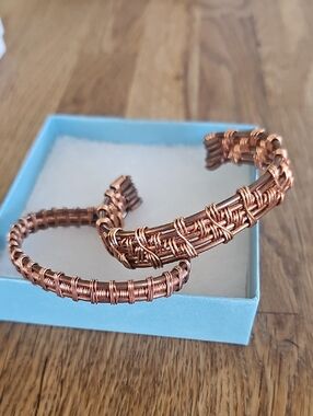 Handwoven Copper Cuff Bracelets - Set of 2